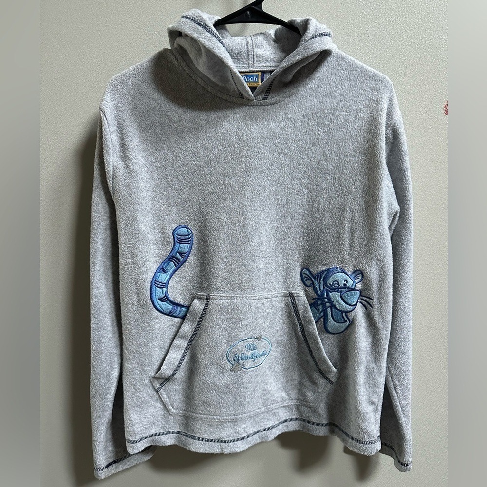 Vtg Y2K Tigger "Mr.Splendiferous" Fleece Embroidered Hoodie Grey/Blue Women's M - Picture 2 of 12
